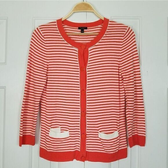 TALBOTS Preppy Spring Orange Mod Striped Cardigan - Picture 1 of 7